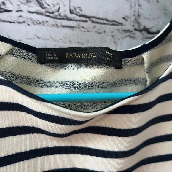 Zara Basics Navy and Cream Striped Midi Dress Size Small‎ - Picture 4 of 5